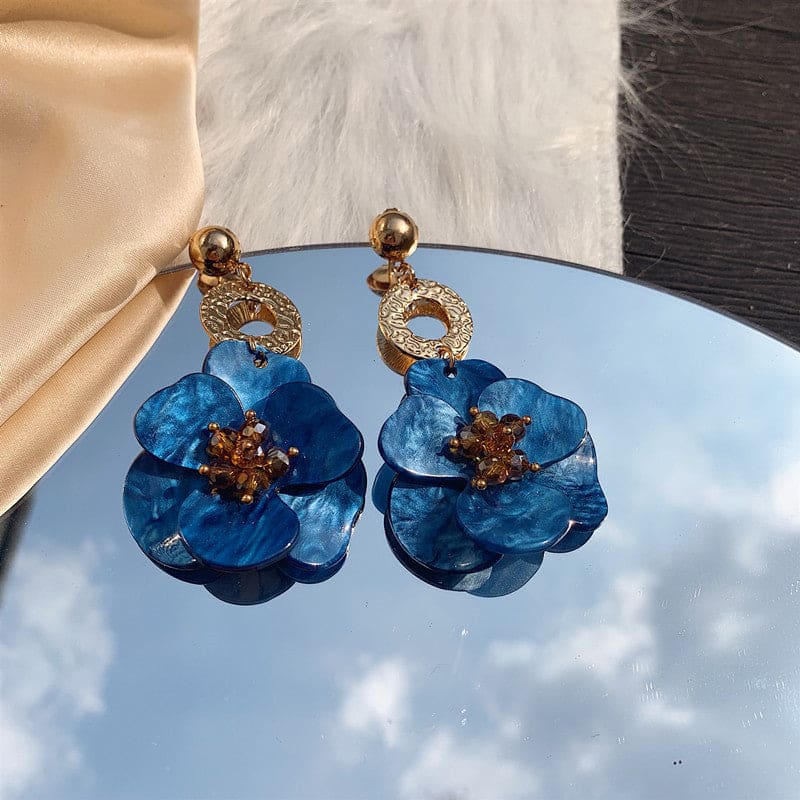 Acrylic Royal Blue Vintage Style Flower  Exaggerate French Statement Earrings Gift For Her - 313etcetera404