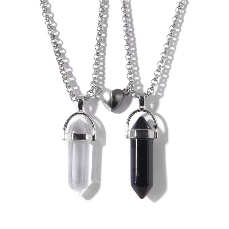 Fashion Jewelry Love Magnetic Buckle Natural Hexagon Pillar Rough Stone Pendant Necklace Women - 313etcetera404