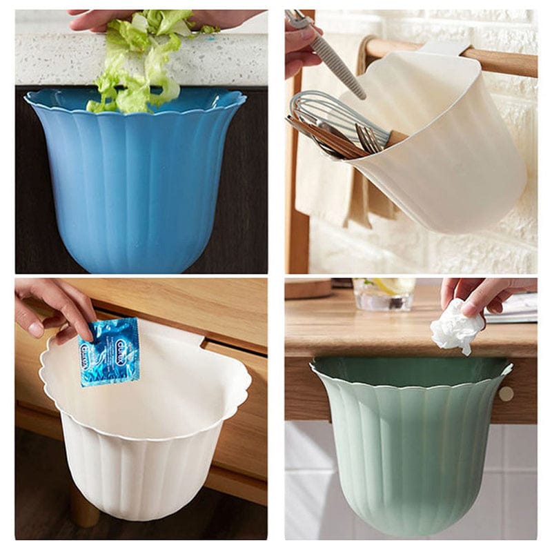 Flowers Shape Kitchen Hanging Trash Can Desktop Clutter Collection Basket Mounted Garbage Bin Container - 313etcetera404