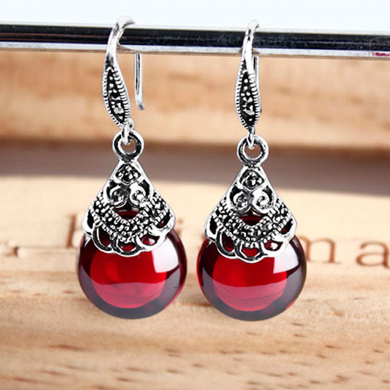 Vintage Dark Red Round Garnet Earrings Gift For Her Valentine's Mother's Day - 313etcetera404