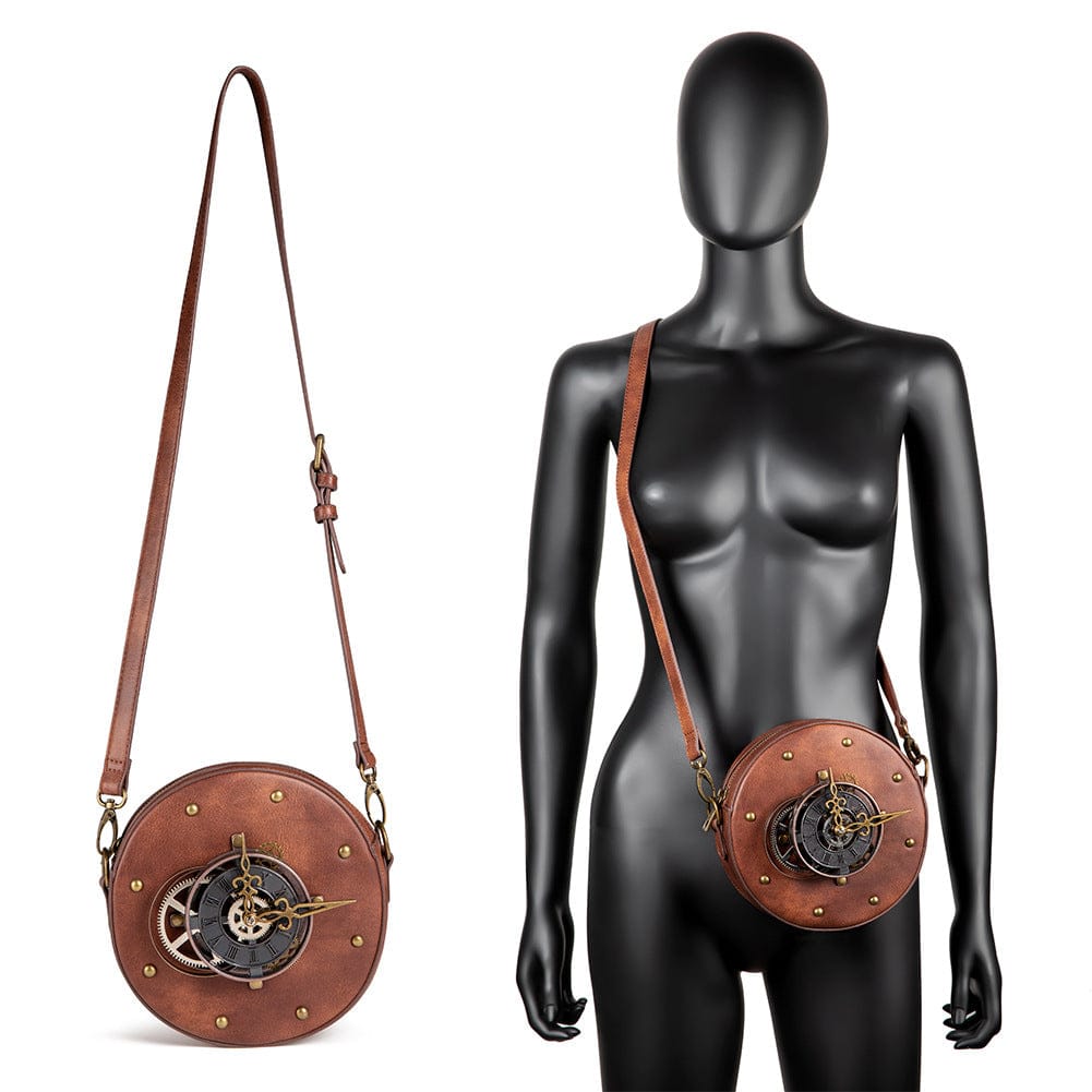 Steampunk Women's One-Shoulder Messenger Bag Vintage Clock Purse Leather Bag - 313etcetera404
