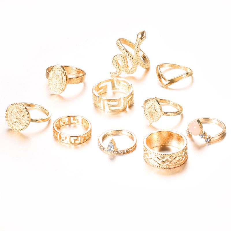 Ladies 10 PC Assorted Minimalist Statement Rings Set Gift For Her - 313etcetera404
