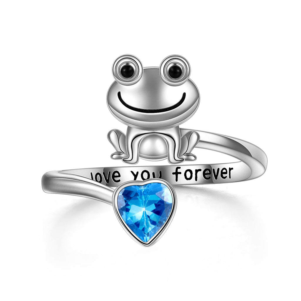 Sterling Sliver Frog Love You Forever Heart Zircon Minimalist Ring Gift For Her - 313etcetera404