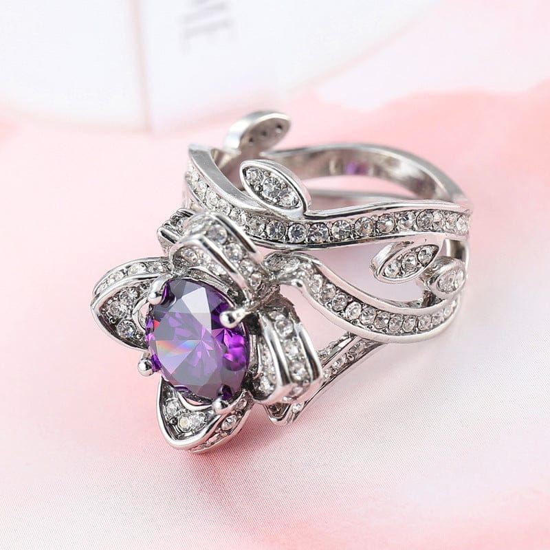 Ladies Rose Flower Amythest Ring Jewelry For Her Crystal Jewelry - 313etcetera404