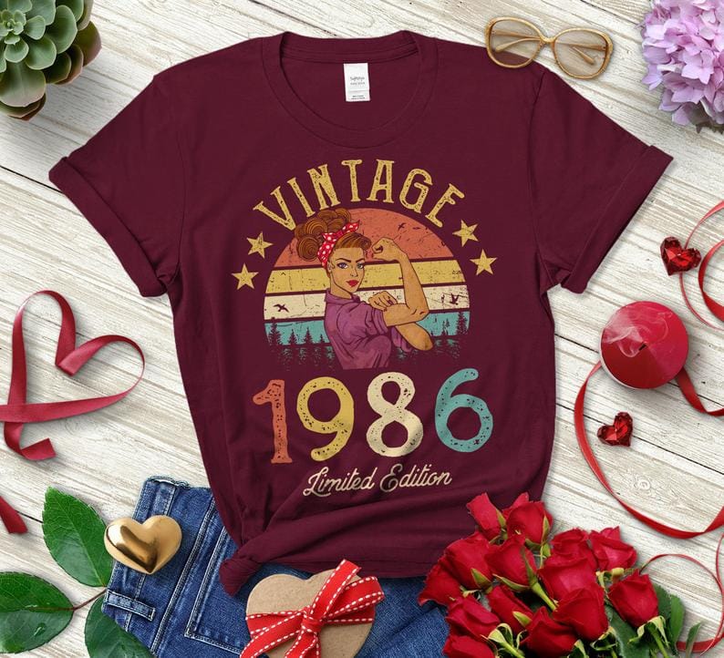 Vintage 1986 Limited Edition Retro Ladies T-Shirt Funny Birthday Novelty Gift For Her 100% cotton - 313etcetera404