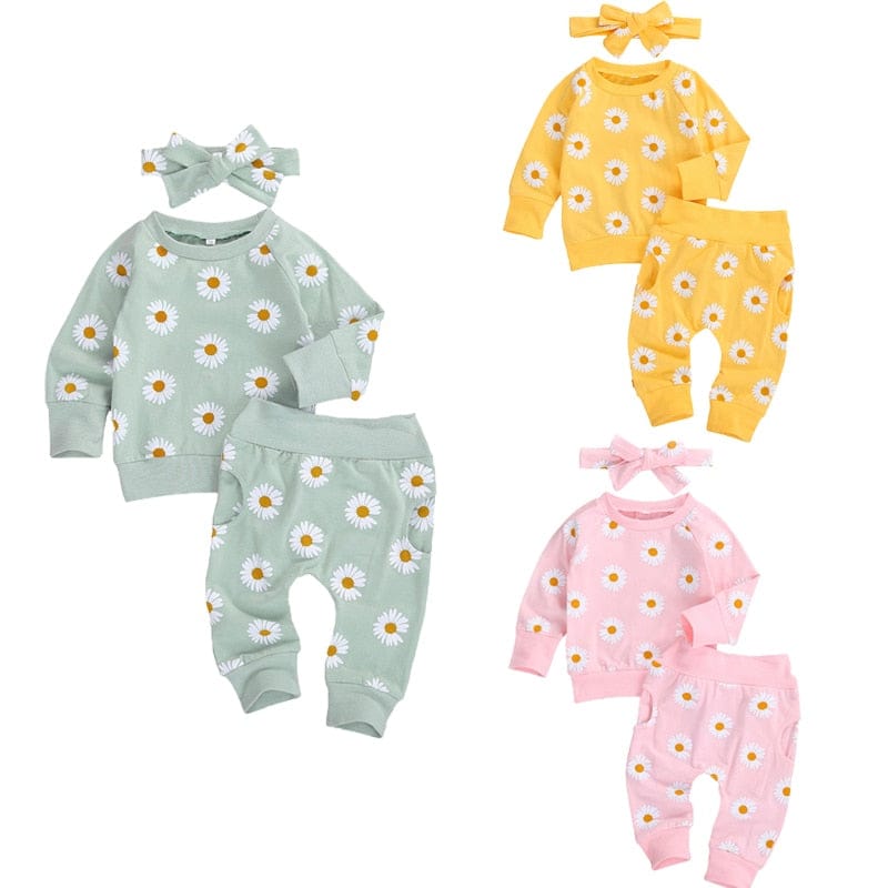 0-24M Toddler Newborn Infant Baby Girl Autumn Clothing Set  Daisy Printed Cotton Top Long pants 2Pcs Outfits 3Colors - 313etcetera404