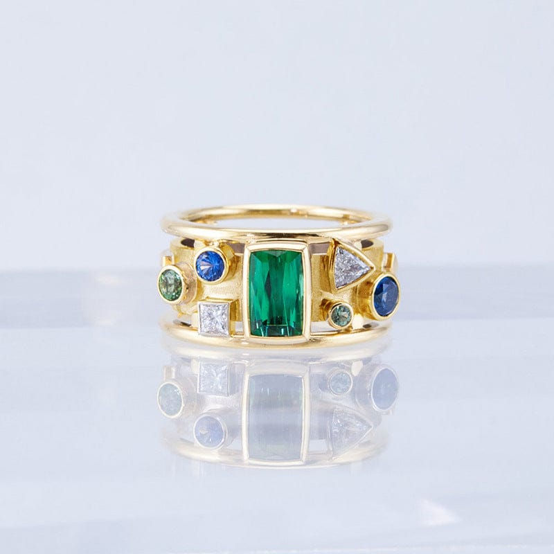 Ladies Gold Inlaid Green Zircon Fashion Statement Ring Gift For Her - 313etcetera404