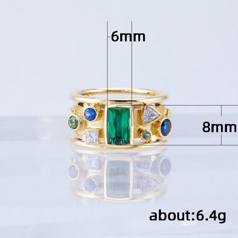 Ladies Gold Inlaid Green Zircon Fashion Statement Ring Gift For Her - 313etcetera404