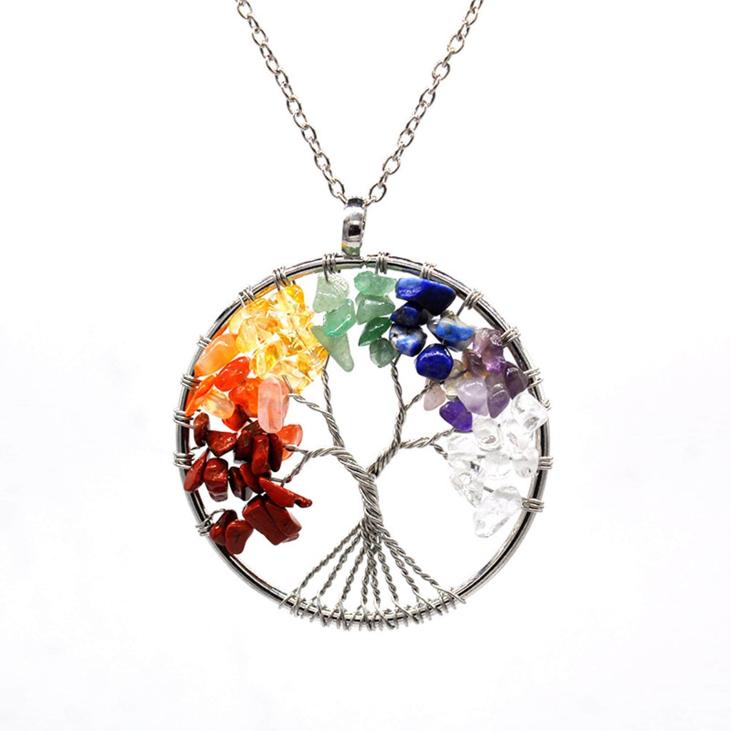 Colorful Gravel Stone Tree of Life Necklace Jewelry - 313etcetera404