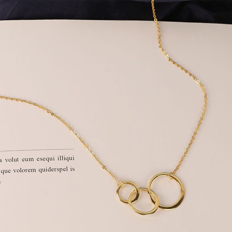 Three Circle Minimalist Chain 925 Silver Triple Rings Necklace - 313etcetera404