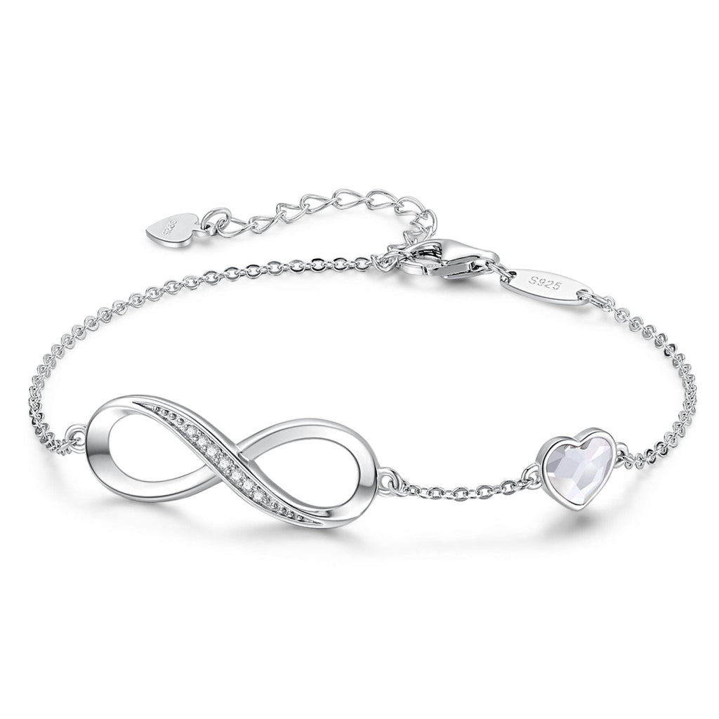 Silver Heart Shape Infinity Symbol Bracelet Rhinestone - 313etcetera404