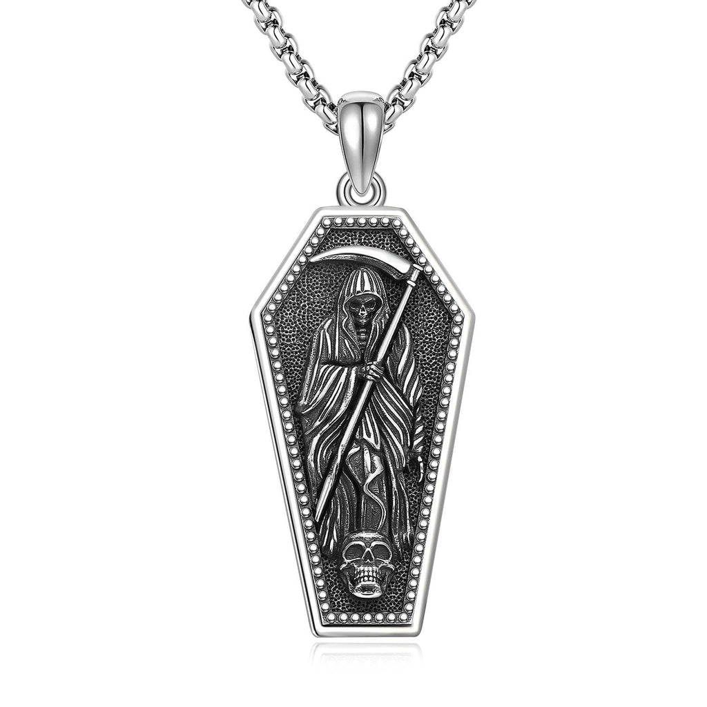 Santa Muerte Necklace 925 Sterling Silver Grim Reaper for Men - 313etcetera404