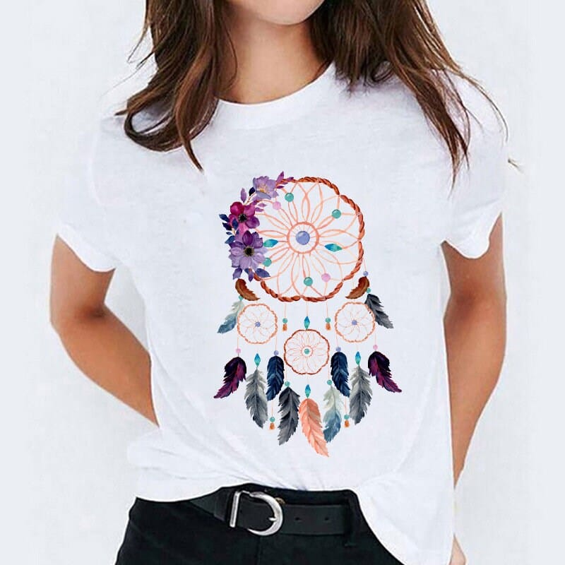 Ladies Boho Eclectic Fun Cute Unique T-Shirt With Feathers Gift For Her - 313etcetera404