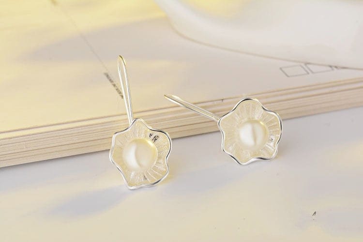 Ladies Silver Pearl Lotus Earrings Gift For Her Valentines - 313etcetera404