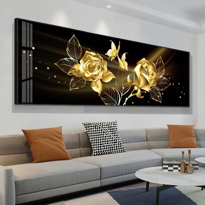 Black Gold Rose Large Abstract Canvas Wall Art Painting - 313etcetera404
