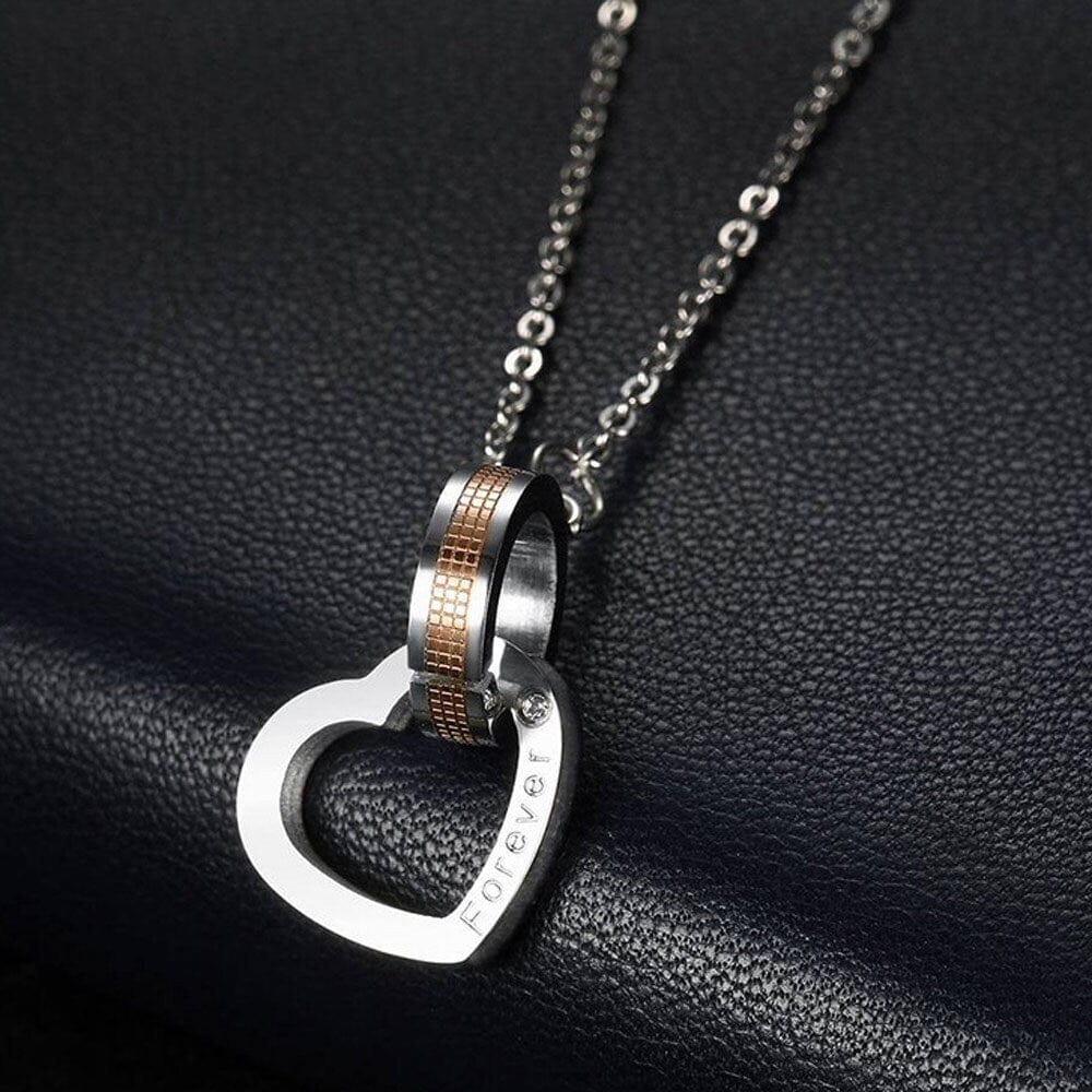 Ring and Heart Pendant Chain Ring and Square Necklace - 313etcetera404