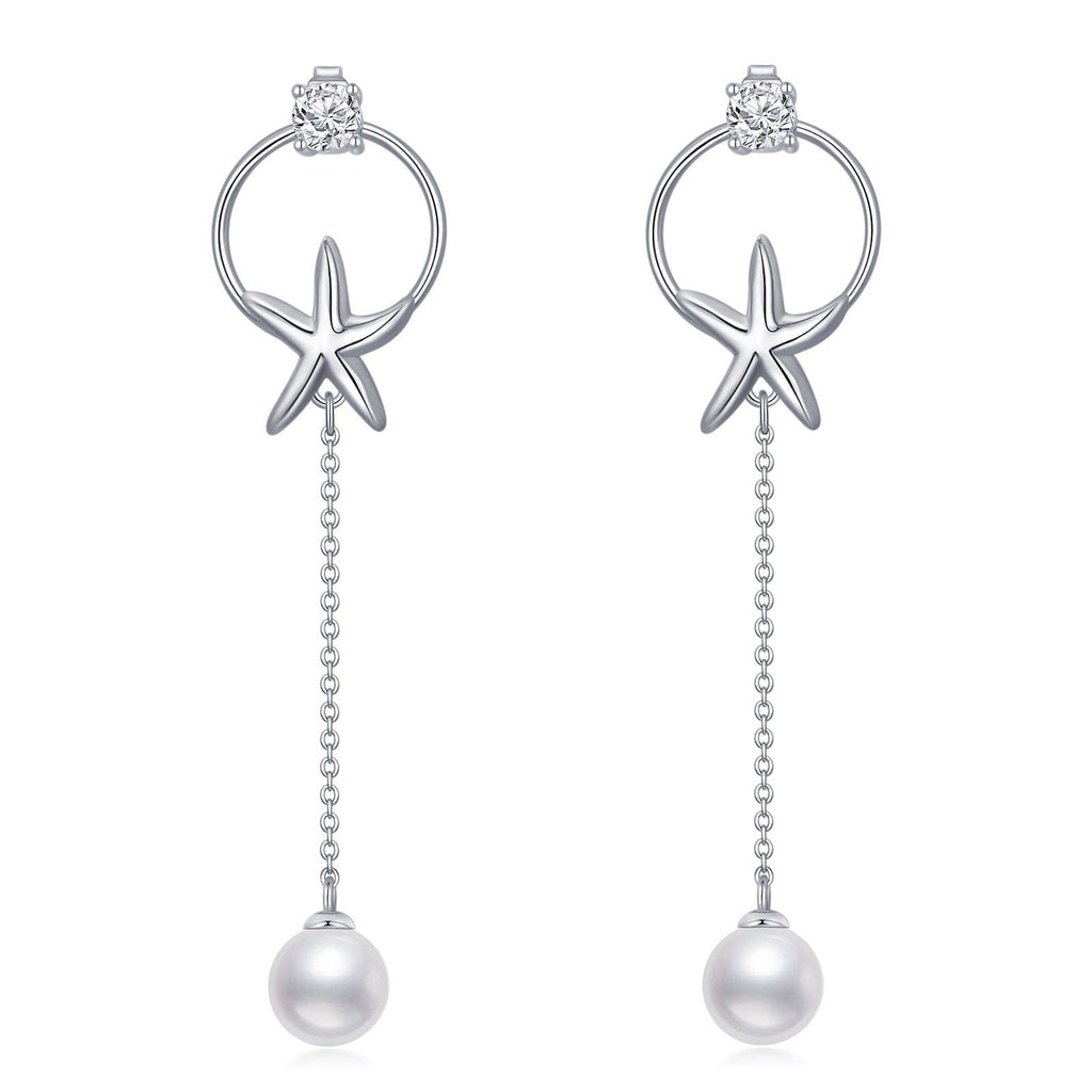 Starfish Earrings 925 Sterling Silver Pearl Drop Dangle Minimalist Jewelry - 313etcetera404