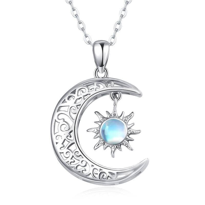S925 Sterling Silver Moon and Sun Pendant Forever Love Sparkling Crescent - 313etcetera404