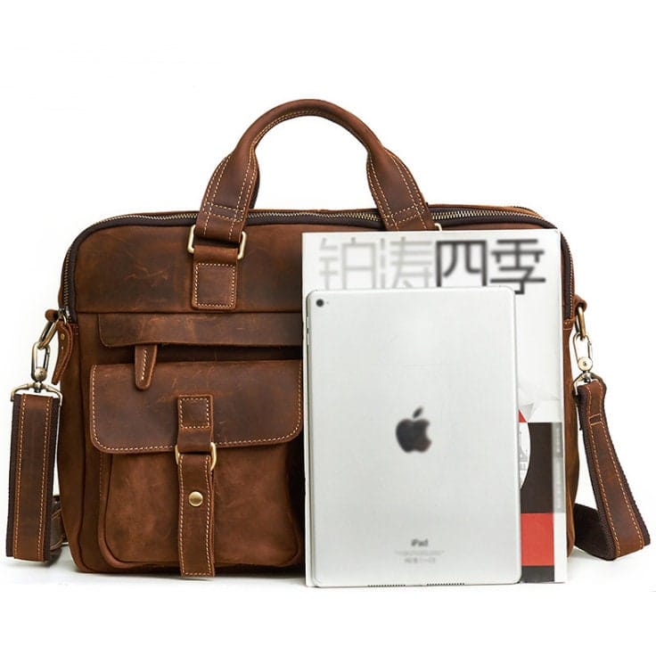 Men's Retro Business Cowhide Oblique 15.6 inch Laptop Bag - 313etcetera404