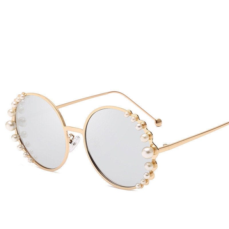 Ladies Round Frame Pearl Multi-Color Sunglasses - 313etcetera404
