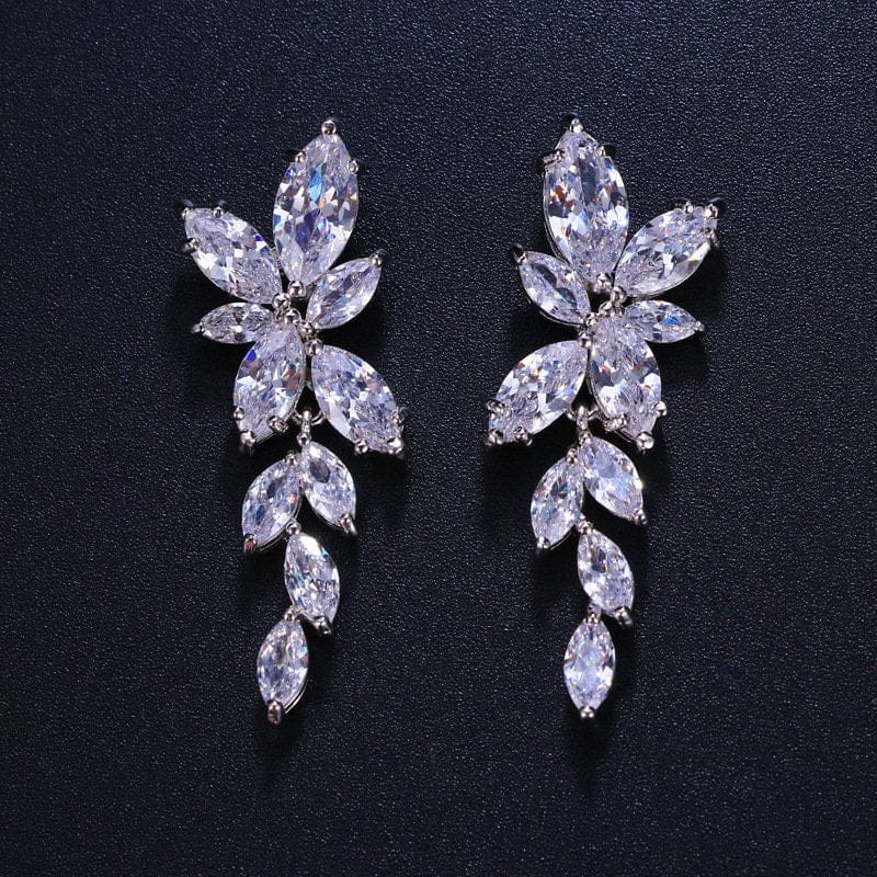 Crystal Green Leaf Ladies Luxury Earrings Prom Wedding Gift For Her - 313etcetera404