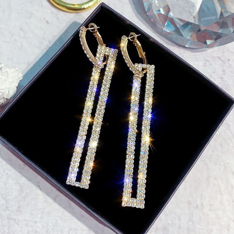 Ladies Hoop Dangle Crystal Earrings Novelty Gift Wedding Prom Jewelry - 313etcetera404